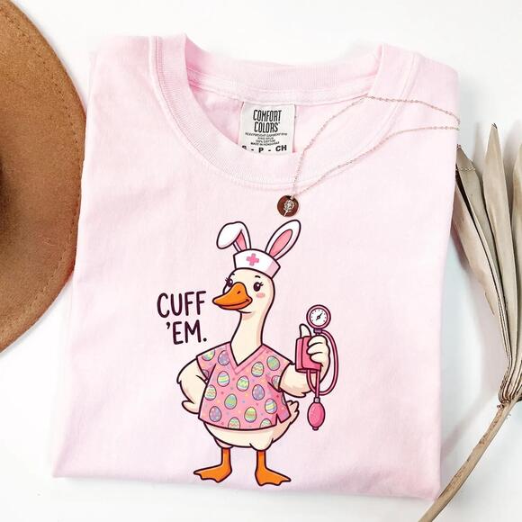 Tops - S Cuff Em Nurse Shirt Goose Nurse T-shirt Easter Nurse Tee